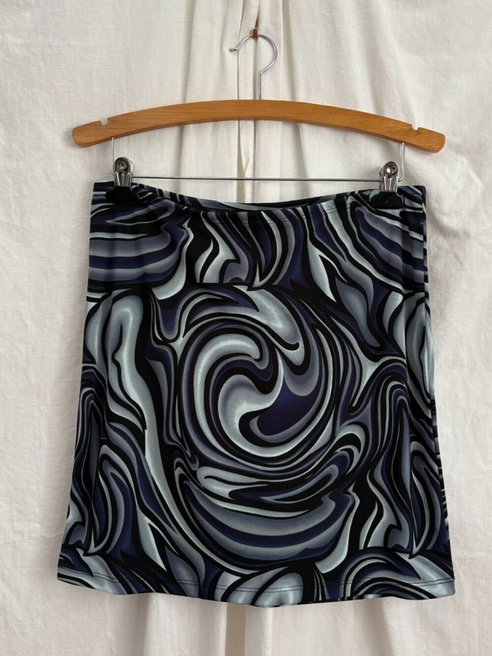 Vintage Y2K Blue Black Swirl Mini Skirt Psychedelic Trippy L Whimsigoth Savvy